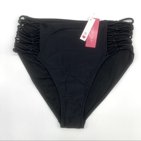 Women’s Strappy High Waist Bikini Bottoms Black - Picture 2 of 7